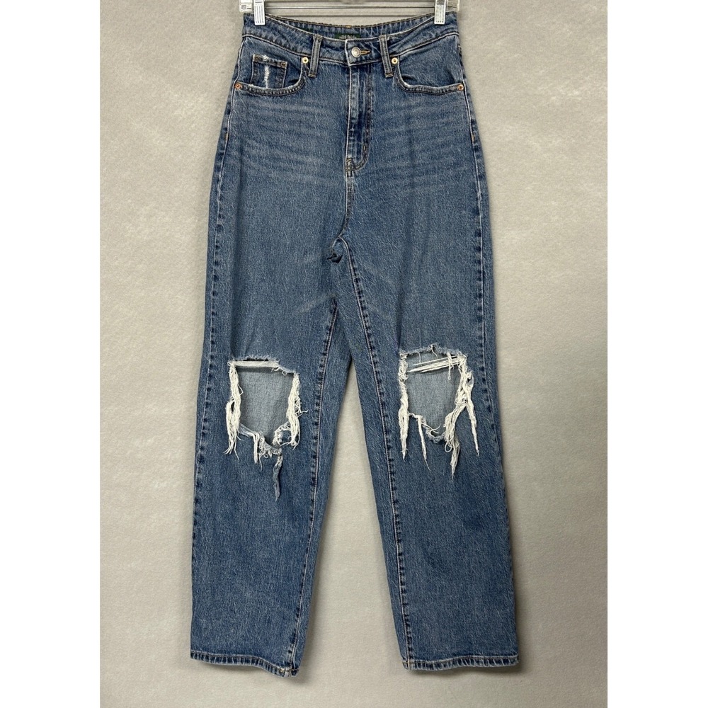 Wild Fable Women 4/27 Highest Rise Baggy Jean Blue Distressed Destroyed Street